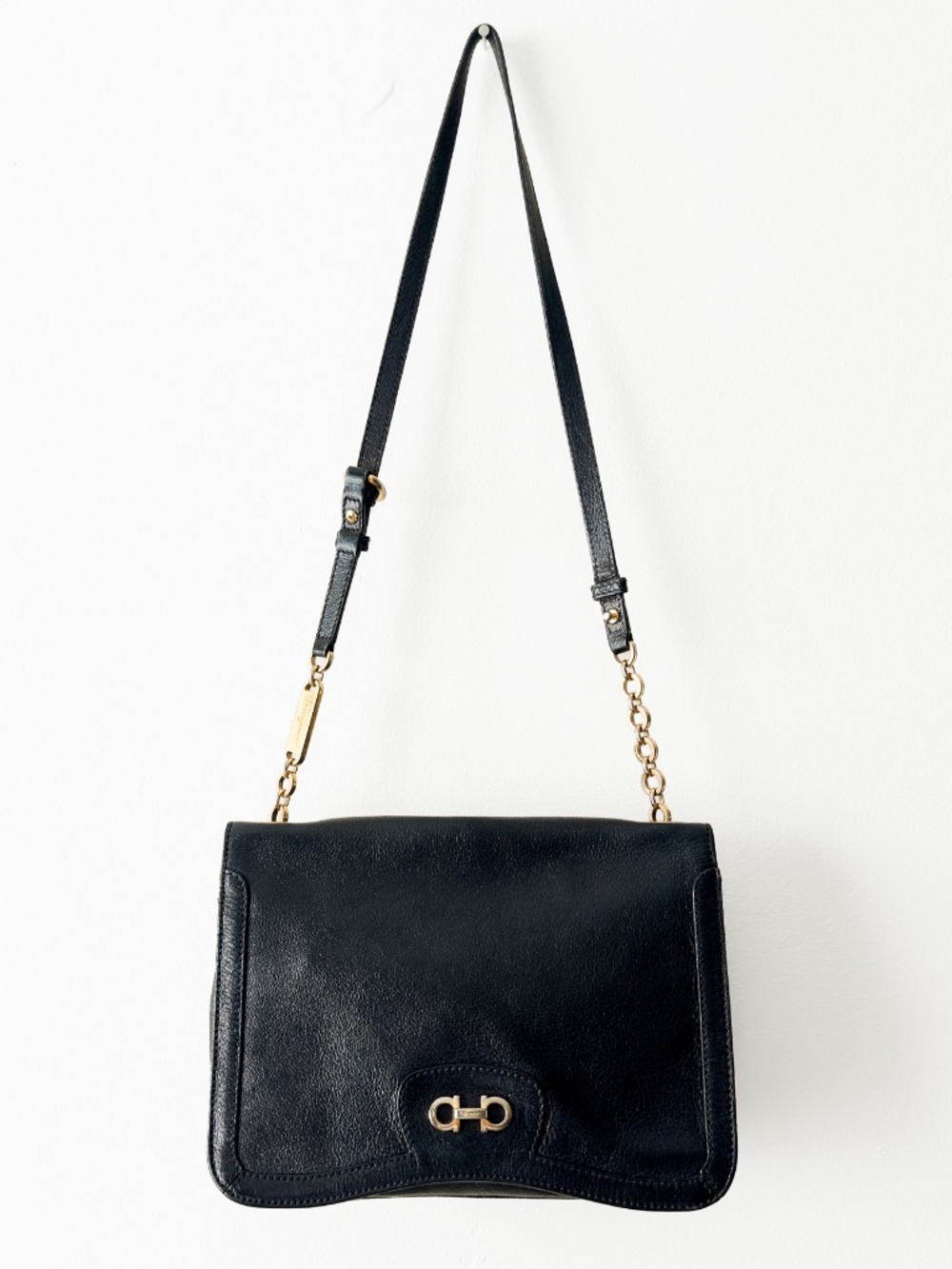 Ferragamo Vintage Gancini Black Leather Crossbody Bag